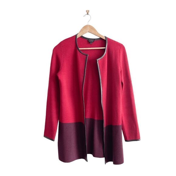 Talbots Women Cardigan Sweater Open Front  Merino Two Tone Red Small - Picture 1 of 7